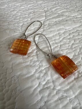 Amber-Tone Square Dangle Earrings - Women's Fashion Jewelry